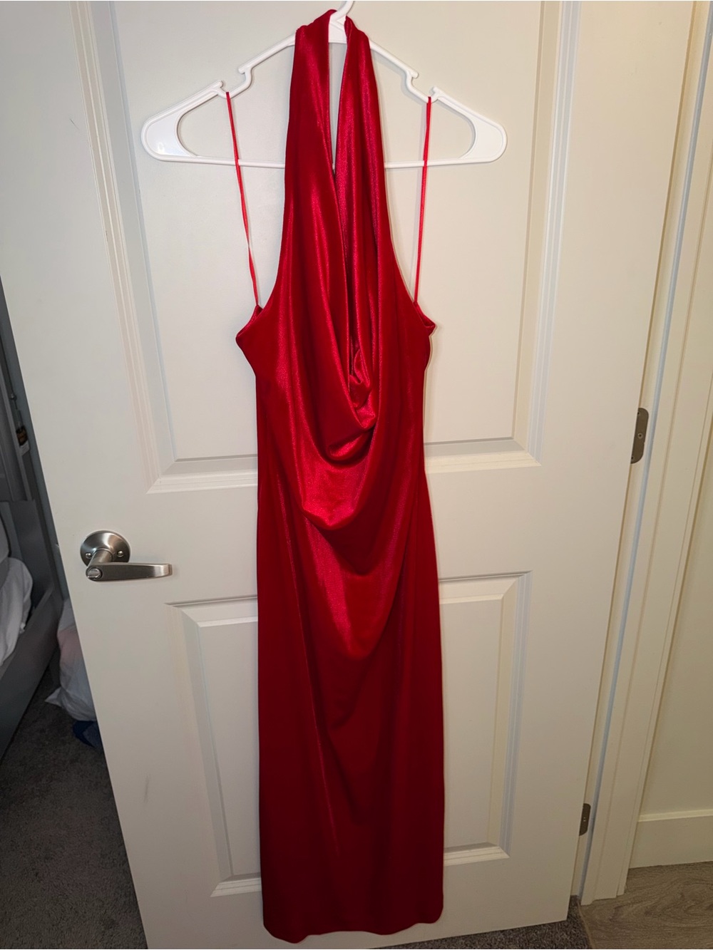Zara Red Backless Cowl Satin Dress